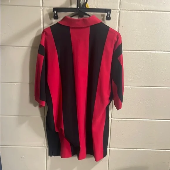 Y2K Tommy Hilfiger Red and Black Polo Shirt with Wide Vertical Stripes - Picture 5 of 6